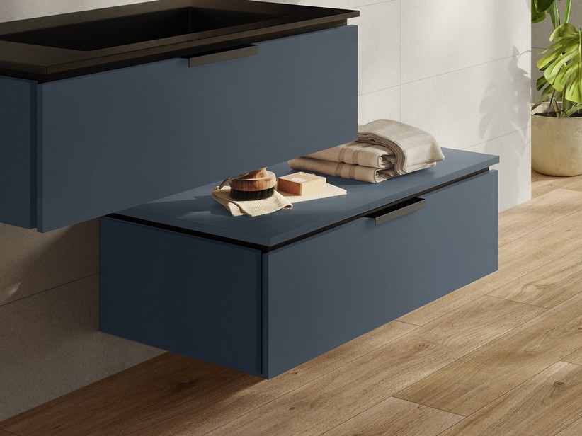 Badmöbel TOUCH 70 cm 1 Schublade und Platte 1,8 cm Blau matt | IperCeramica Badmöbel TOUCH 70 cm 1 Schublade und Platte 1,8 cm Blau matt | IperCeramica