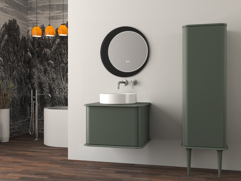 Hängebadmöbel ATLAS L64 cm mit 1 Schublade und Platte - Ausführung Grün matt | IperCeramica Hängebadmöbel ATLAS L64 cm mit 1 Schublade und Platte - Ausführung Grün matt | IperCeramica