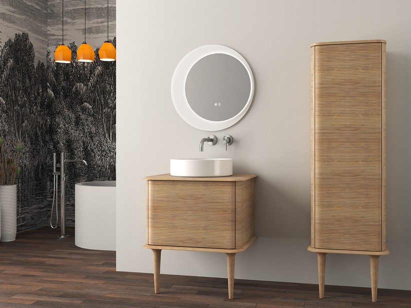 Standbadmöbel ATLAS L64 cm mit 1 Schublade und Platte - Ausführung Eiche Tabak matt | IperCeramica