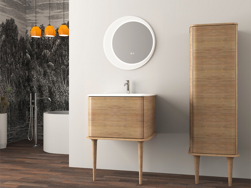 Standbadmöbel ATLAS L64 cm mit 1 Schublade und Unitop-Waschbecken aus Harz - Ausführung Eiche Tabak matt | IperCeramica