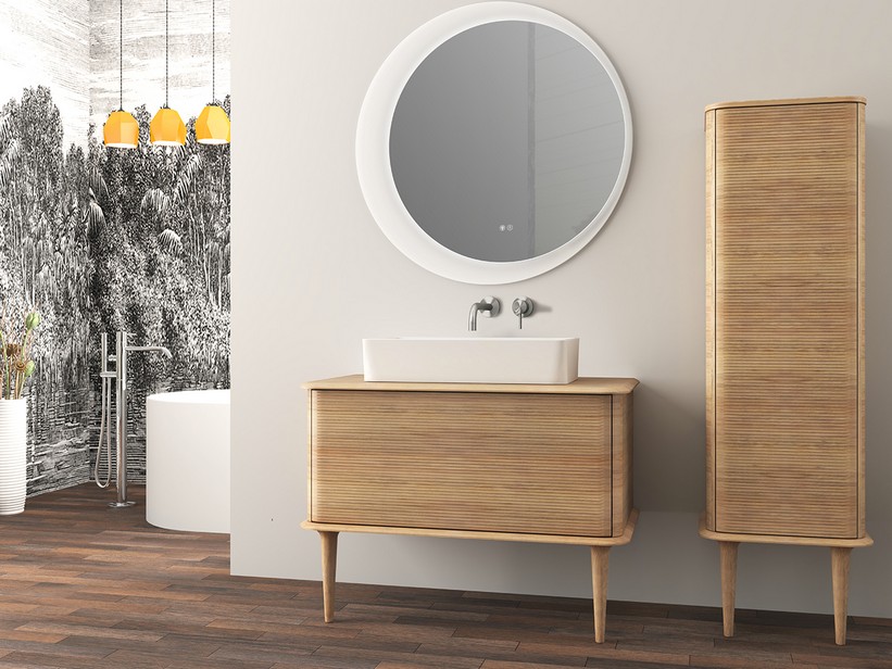 Standbadmöbel ATLAS L98 cm mit 1 Schublade und Platte - Ausführung Eiche Tabak matt | IperCeramica