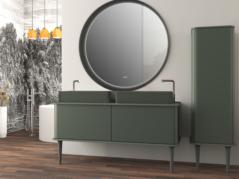 Standbadmöbel ATLAS L144 cm mit 2 Schubladen und Platte - Ausführung Grün matt | IperCeramica Standbadmöbel ATLAS L144 cm mit 2 Schubladen und Platte - Ausführung Grün matt | IperCeramica