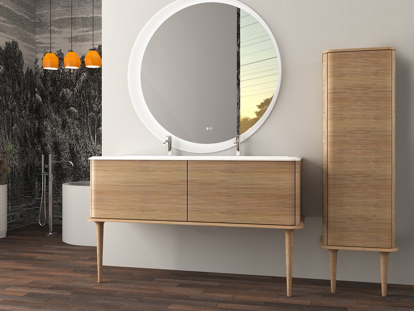 Standbadmöbel ATLAS L144 cm mit 2 Schubladen und Unitop-Waschbecken aus Harz - Ausführung Eiche Tabak matt | IperCeramica