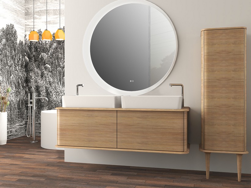 Hängebadmöbel ATLAS L144 cm mit 2 Schubladen und Platte - Ausführung Eiche Tabak matt | IperCeramica