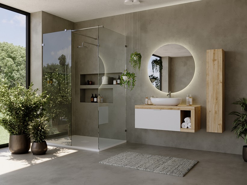 Hängebadmöbel Link 110 cm Eiche/Weiß matt mit Platte für Aufsatzwaschbecken | IperCeramica
