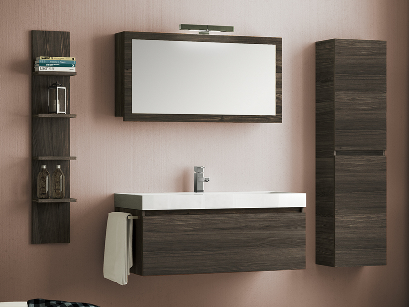 BADMÖBEL QUBO 100 cm MIT EINER SCHUBLADE OLMO LAVA MIT WASCHTISCH UNITOP WEISS | IperCeramica