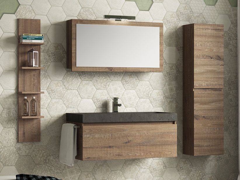 Badmöbel Qubo 100 cm 1 Schublade Sherwood mit Waschbecken aus Stein | IperCeramica