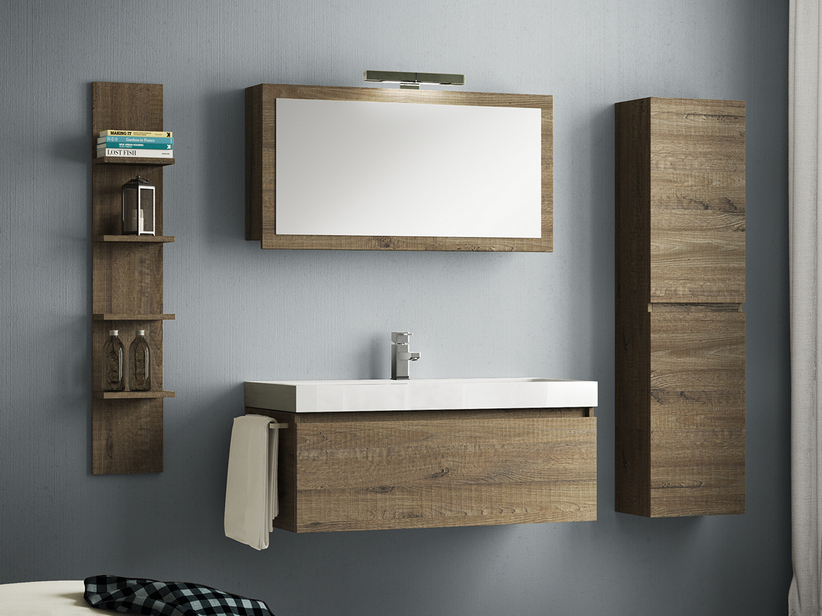 Badmöbel Qubo 100 cm 1 Schublade Sherwood mit Waschbecken Quadro links Weiß matt | IperCeramica