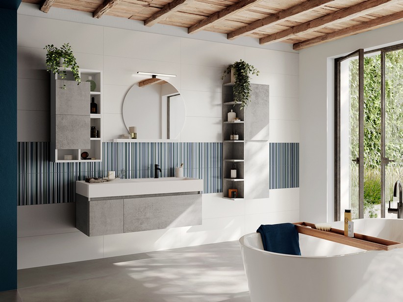Badmöbel Qubo 120 cm Oxidgrau mit quadratischem Waschbecken Unitop aus Harz, Becken rechts | IperCeramica Badmöbel Qubo 120 cm Oxidgrau mit quadratischem Waschbecken Unitop aus Harz, Becken rechts | IperCeramica