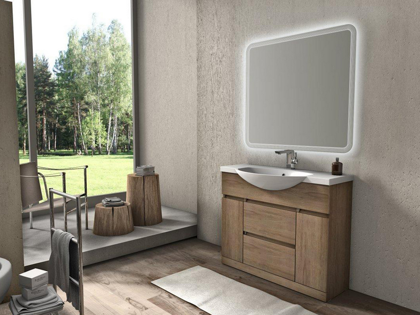 Badmöbel Alyssa 101 cm Standversion Eiche Tabak Waschbecken Weiß Glänzend | IperCeramica