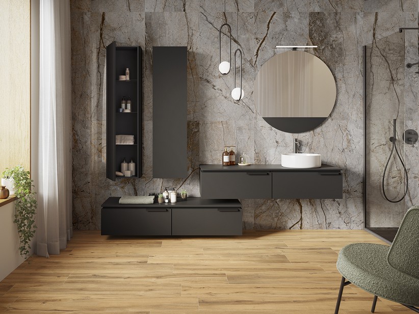 Badmöbel TOUCH 140 cm 2 Schubladen und Top 1,2 cm Phoenix Schwarz Matt | IperCeramica Badmöbel TOUCH 140 cm 2 Schubladen und Top 1,2 cm Phoenix Schwarz Matt | IperCeramica