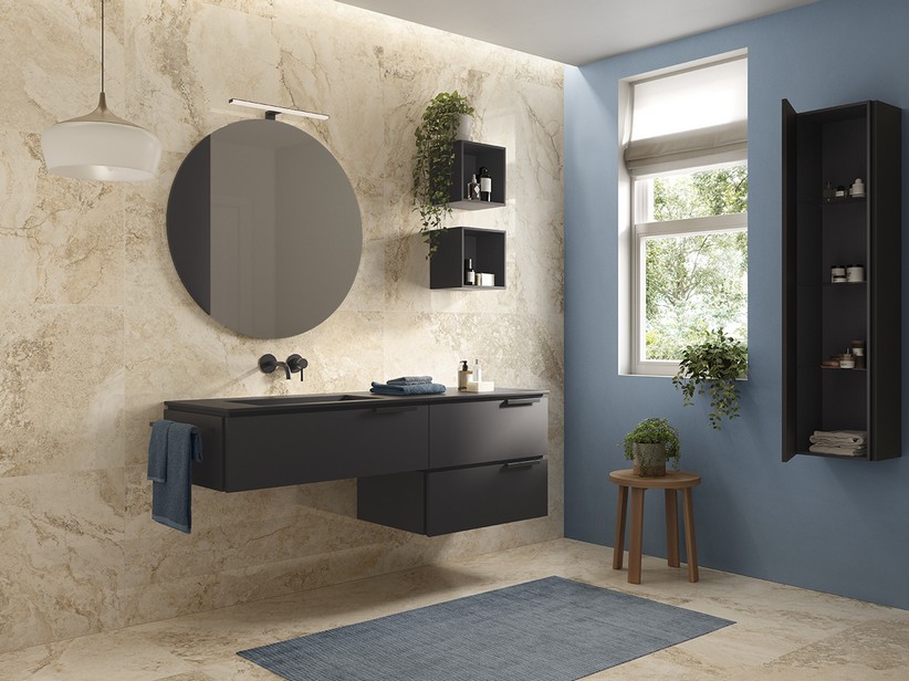 Badmöbel TOUCH 160 cm 3 Schubladen Phoenix Schwarz Matt und Waschbecken HIDE Links Schwarz | IperCeramica Badmöbel TOUCH 160 cm 3 Schubladen Phoenix Schwarz Matt und Waschbecken HIDE Links Schwarz | IperCeramica