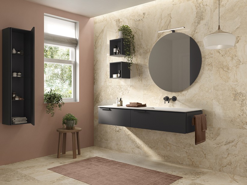 Badmöbel TOUCH 160 cm 2 Schubladen Phoenix Schwarz Matt und Waschbecken HIDE Rechts Weiss Matt | IperCeramica Badmöbel TOUCH 160 cm 2 Schubladen Phoenix Schwarz Matt und Waschbecken HIDE Rechts Weiss Matt | IperCeramica