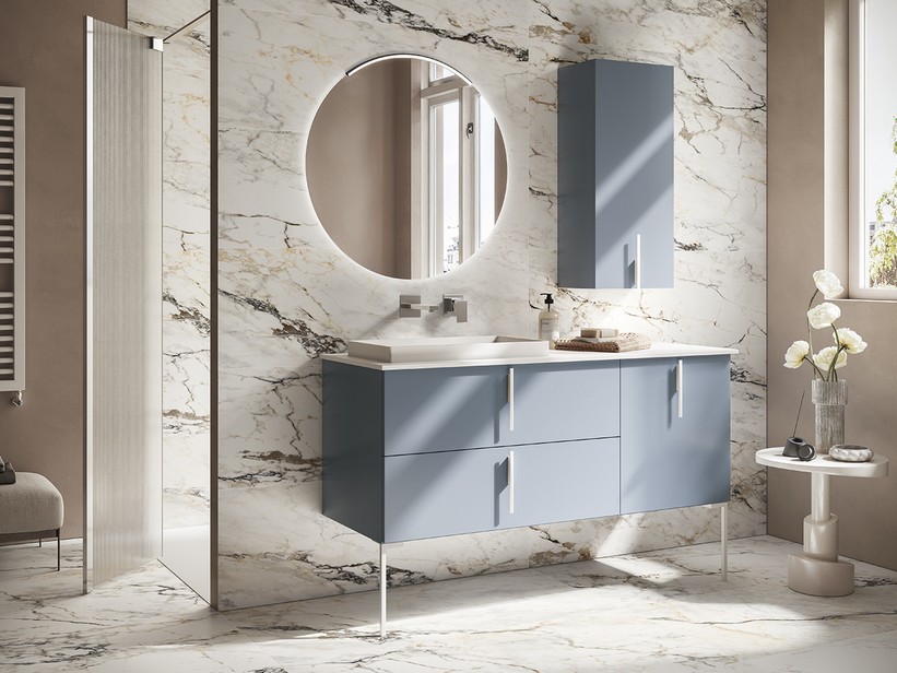 Waschtischunterschrank DESK 90 cm mit 2 Schubladen in mattem Luftblau | IperCeramica Waschtischunterschrank DESK 90 cm mit 2 Schubladen in mattem Luftblau | IperCeramica