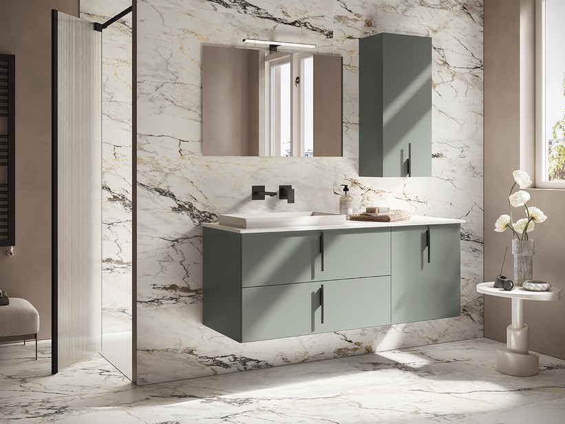 Waschtischunterschrank DESK 90 cm mit 2 Schubladen, mattgrün | IperCeramica Waschtischunterschrank DESK 90 cm mit 2 Schubladen, mattgrün | IperCeramica