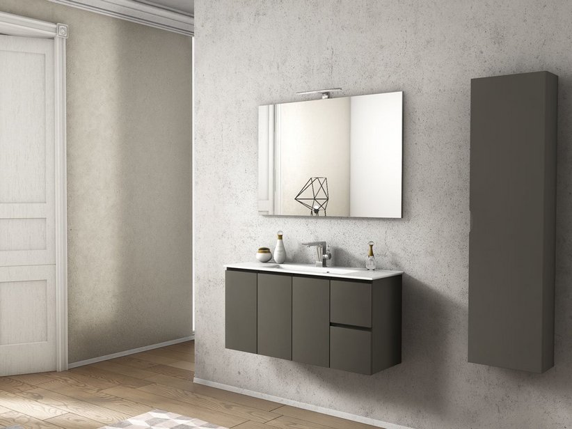 BADMÖBEL LUANA 101 cm TIEFE 36 CM DREITÜRIG ZWEI SCHUBLADEN KERAMIK WASCHBECKEN UNITOP GRAU MATT | IperCeramica