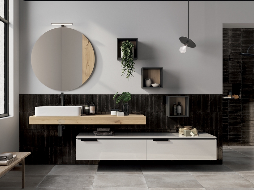 Ablage für Aufsatzwaschbecken TOPSY TOP 140 cm, 10cm hoch aus Eichennaturholz mit Knorren