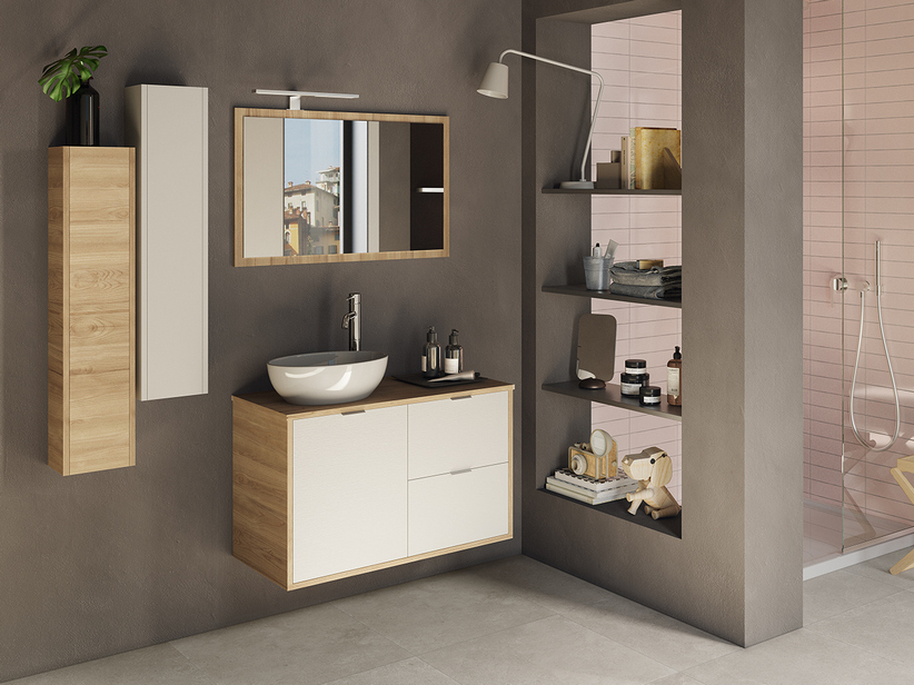 HÄNGE-BADMÖBEL MILU' 90 CM MIT PLATTE UND SPIEGEL | IperCeramica
