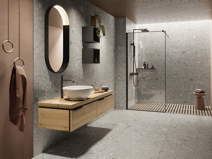 Badmöbel OXYGEN 140 cm 2 Schubladen und 4,5 cm dicke Platte aus Eichennaturholz mit Knorren | IperCeramica Badmöbel OXYGEN 140 cm 2 Schubladen und 4,5 cm dicke Platte aus Eichennaturholz mit Knorren | IperCeramica
