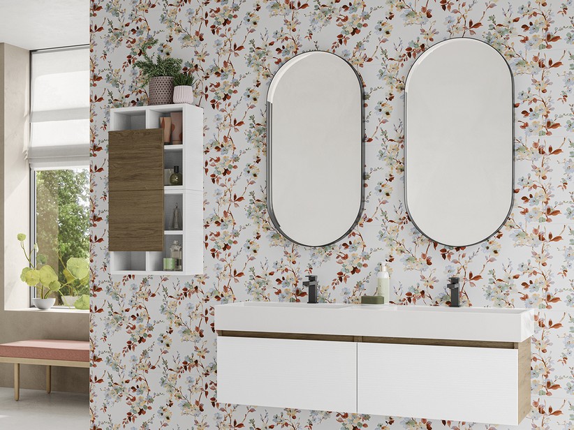 Badmöbel Qubo 140 cm Sherwood/Weiß Matrix mit Waschbecken aus Harz Doppelbecken Weiß Rau | IperCeramica Badmöbel Qubo 140 cm Sherwood/Weiß Matrix mit Waschbecken aus Harz Doppelbecken Weiß Rau | IperCeramica