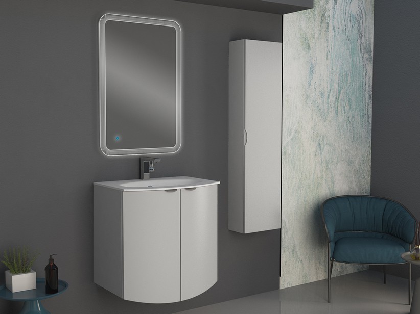 Geschwungenes Badmöbel Wave 70 cm Weiß matt und Waschbecken Glas Weiß glänzend | IperCeramica