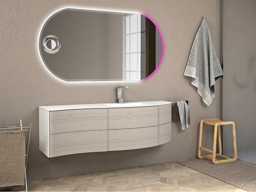 Badmöbel Olas 152cm Rechts Unterbau und Waschbecken Eiche gebleicht | IperCeramica