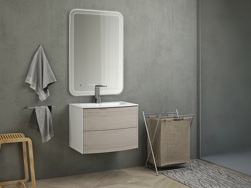 Badmöbel Olas 62cm Unterbau und integriertes Waschbecken Eiche gebleicht | IperCeramica