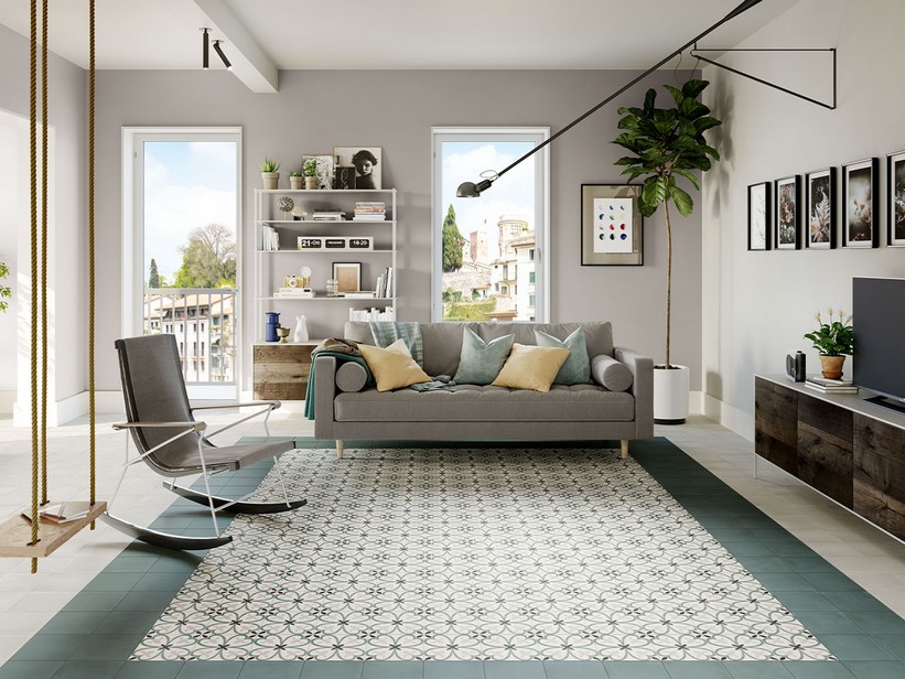 Fliese Interni Deco Verde 20X20 Feinsteinzeug Zementoptik Dekoriert | IperCeramica