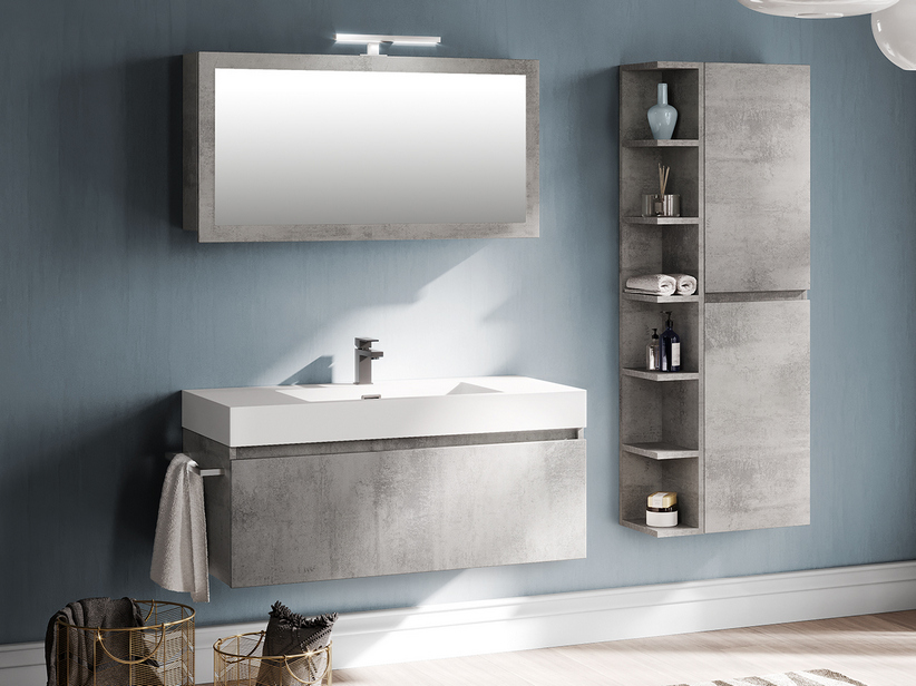 BADMÖBEL QUBO 100 cm MIT EINER SCHUBLADE OXID GRAU MIT WASCHBECKEN UNITOP AUS HARZ WEISS GLÄNZEND | IperCeramica BADMÖBEL QUBO 100 cm MIT EINER SCHUBLADE OXID GRAU MIT WASCHBECKEN UNITOP AUS HARZ WEISS GLÄNZEND | IperCeramica