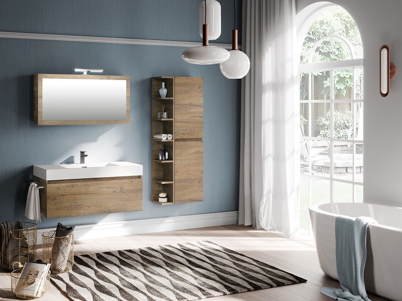 Badmöbel Qubo 100 cm 1 Schublade Sherwood mit Waschbecken Quadro Weiß glänzend | IperCeramica