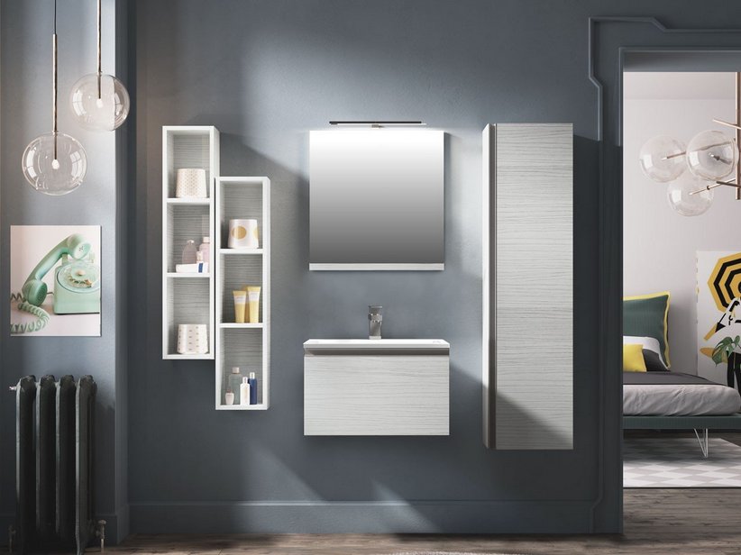 Badmöbel Smart 61 cm Lärche Weiß mit Unitop-Waschbecken Ecoline aus Harz | IperCeramica Badmöbel Smart 61 cm Lärche Weiß mit Unitop-Waschbecken Ecoline aus Harz | IperCeramica