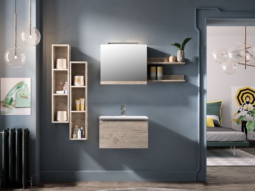 BADMÖBEL SMART 61 CM NATURAL OAK MIT UNITOP-WASCHBECKEN AUS HARZ | IperCeramica