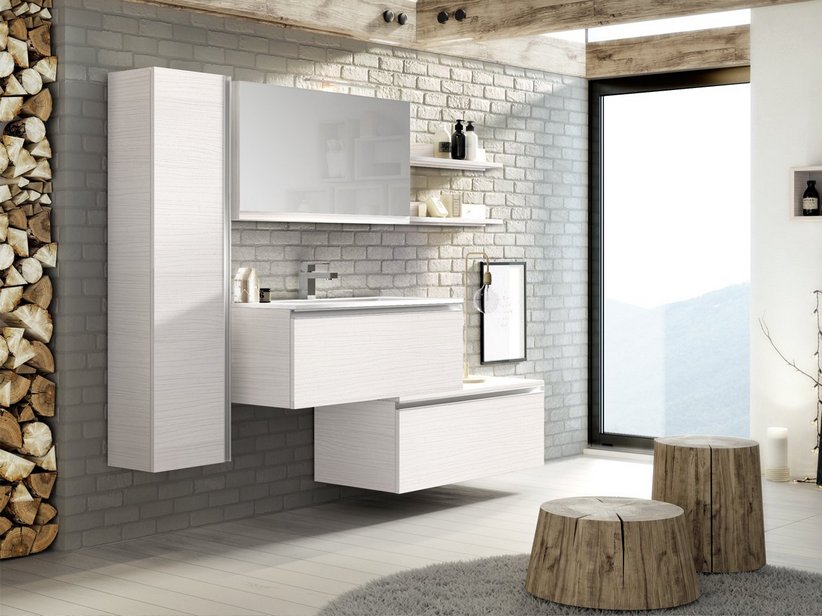 Badmöbel Smart 91 cm Lärche Weiß mit Unitop-Waschbecken Ecoline aus Harz | IperCeramica Badmöbel Smart 91 cm Lärche Weiß mit Unitop-Waschbecken Ecoline aus Harz | IperCeramica