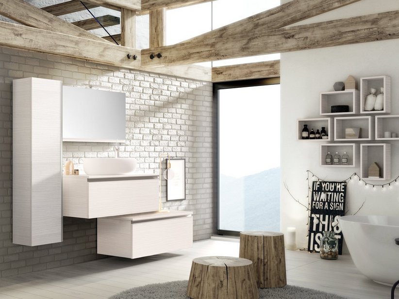 BADMÖBEL SMART 91 CM LÄRCHE WEISS MIT PLATTE FÜR AUFLAGEBECKEN | IperCeramica BADMÖBEL SMART 91 CM LÄRCHE WEISS MIT PLATTE FÜR AUFLAGEBECKEN | IperCeramica