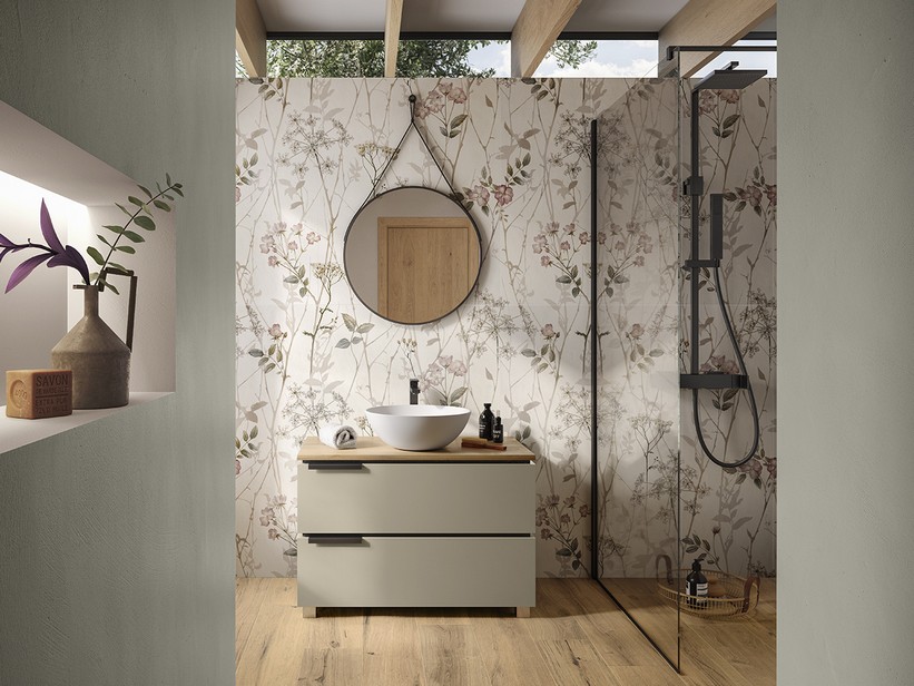 Badmöbel TOUCH 90 cm 2 Schubladen Taupe matt und Top 1,8 cm Eiche | IperCeramica