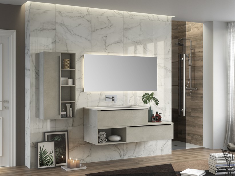 BADMÖBEL TRENDY 141 CM 2 SCHUBLADEN, WASCHBECKEN AUS HARZ HIDE WEISS MATT | IperCeramica BADMÖBEL TRENDY 141 CM 2 SCHUBLADEN, WASCHBECKEN AUS HARZ HIDE WEISS MATT | IperCeramica