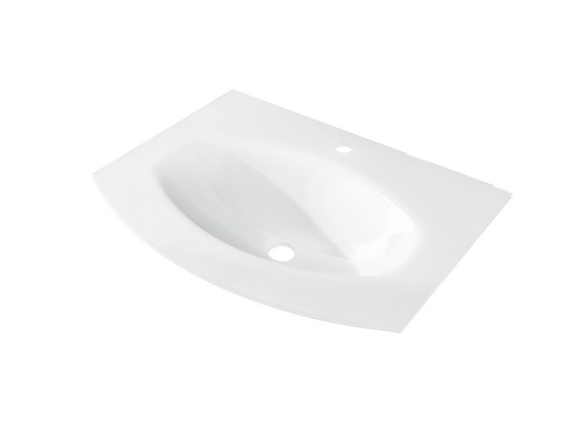 Waschbecken Unitop Wave 70x51 cm Becken in der Mitte aus glänzend weißem Glas | IperCeramica