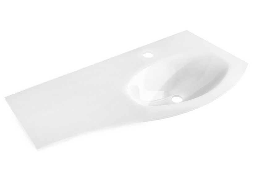 Waschbecken Unitop Wave 104x51 cm Becken rechts aus glänzend weißem Glas | IperCeramica