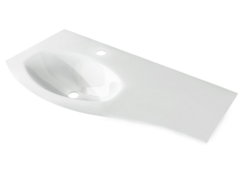 Waschbecken Unitop Wave 104x51 cm Becken links aus glänzend weißem Glas | IperCeramica