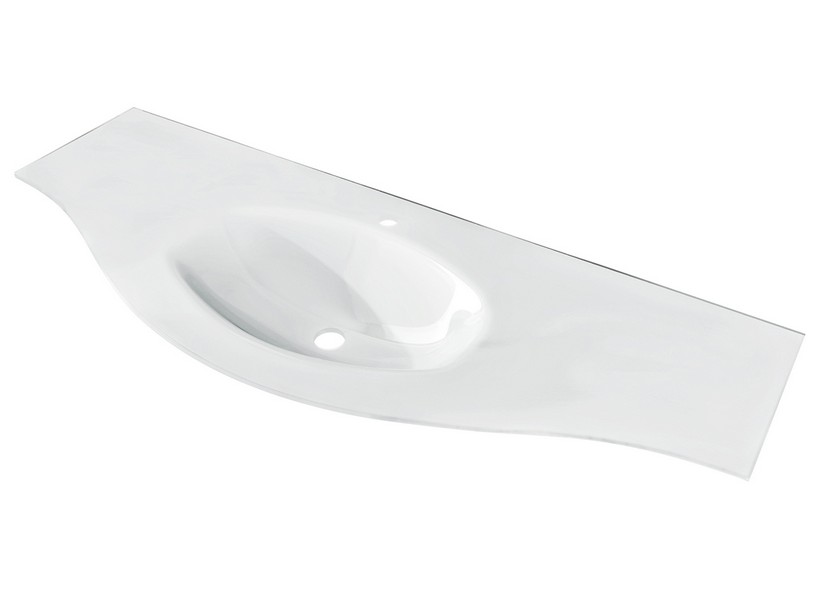 Waschbecken Unitop Wave 138x51 cm Becken in der Mitte aus glänzend weißem Glas | IperCeramica