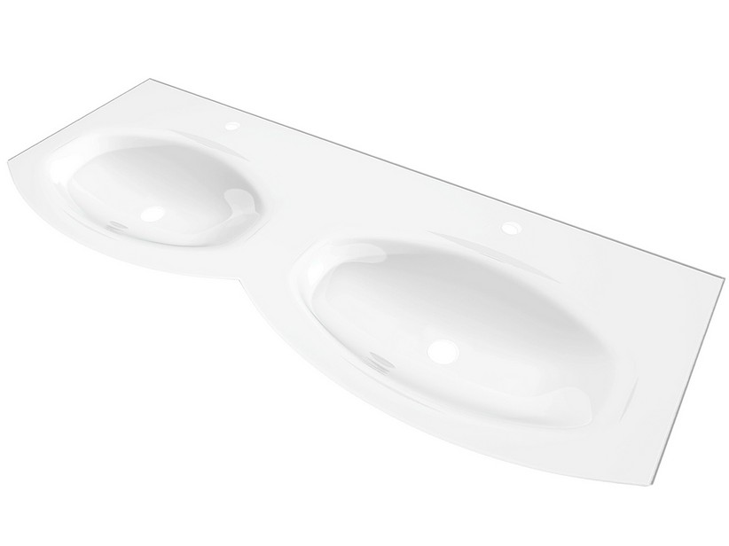 Waschbecken Unitop Wave 138x51 cm Doppelbecken aus glänzend weißem Glas | IperCeramica